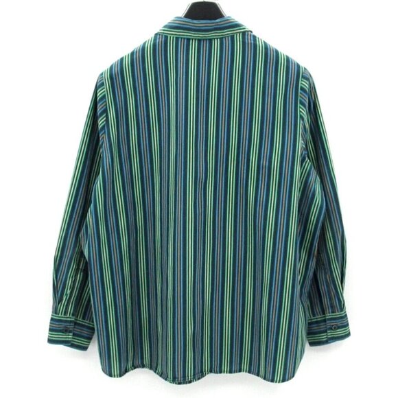 Vintage Roamans Shirt Womens Large Green Blue Striped Long Sleeve Button Down - Picture 6 of 14